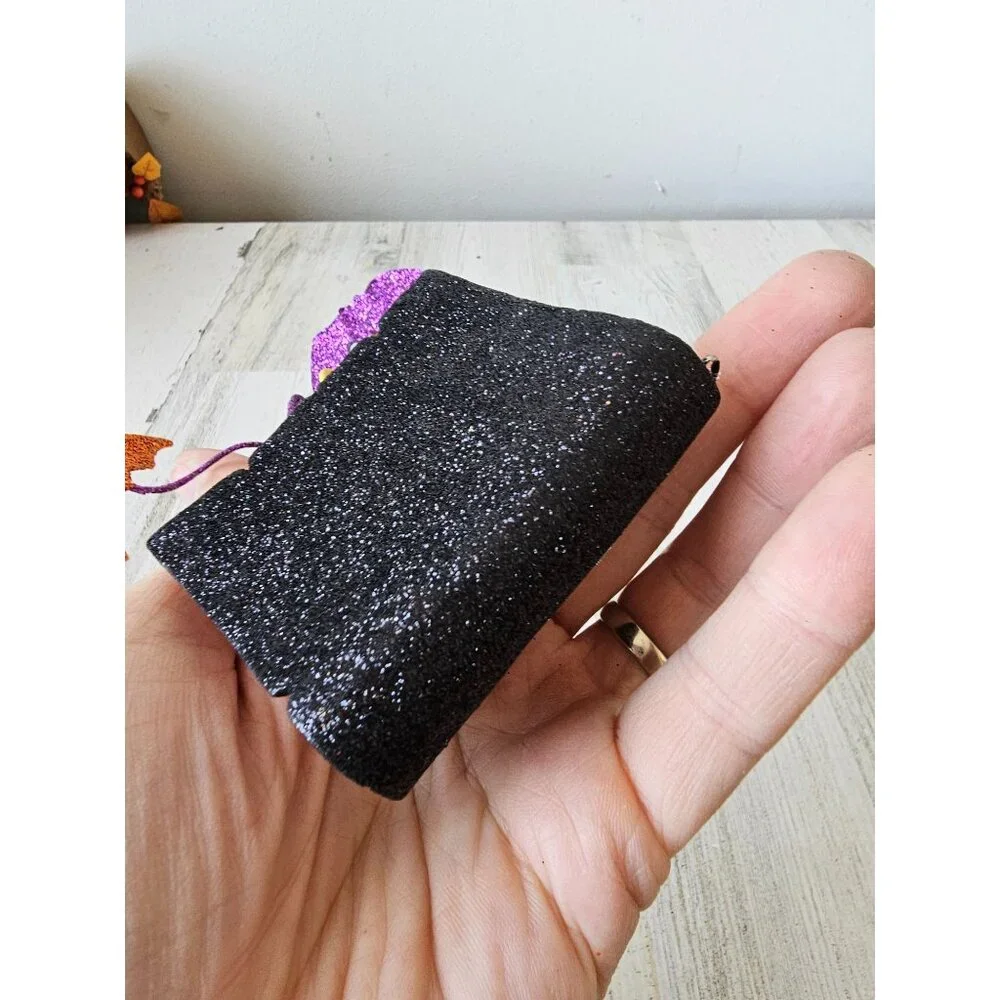 Pier 1 spells book ornament glitter Halloween witch bat RARE sparkle decor‎
